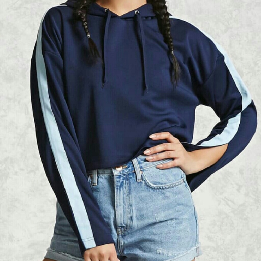 Cropped Navy Hoodie